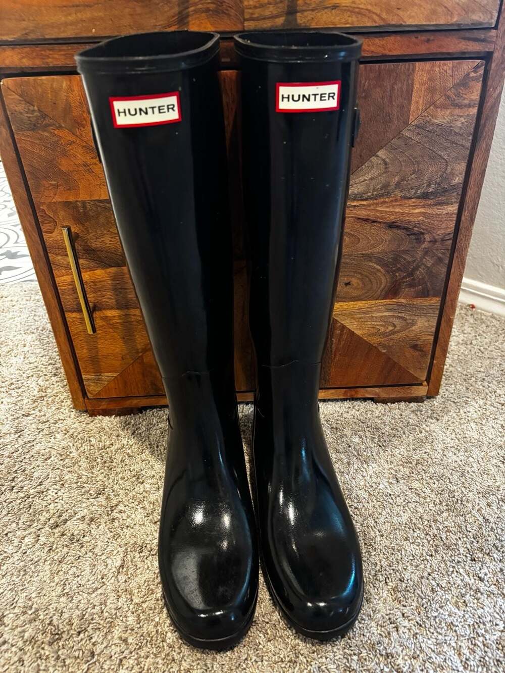 NEW Hunter Original Refined Gloss Tall Rain Boots in Black size 8